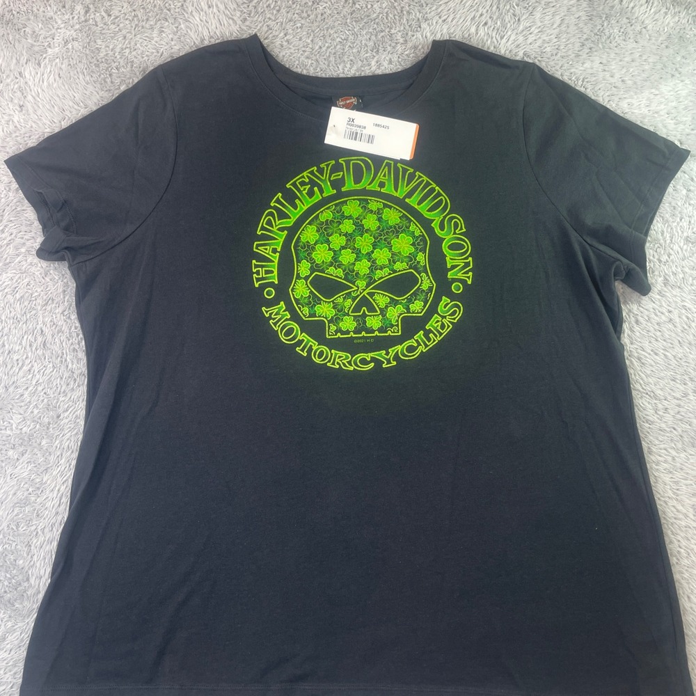 Harley-Davidson T-Shirt Mens 3X Black Neon Green Shamrock Skull Z&M PA New